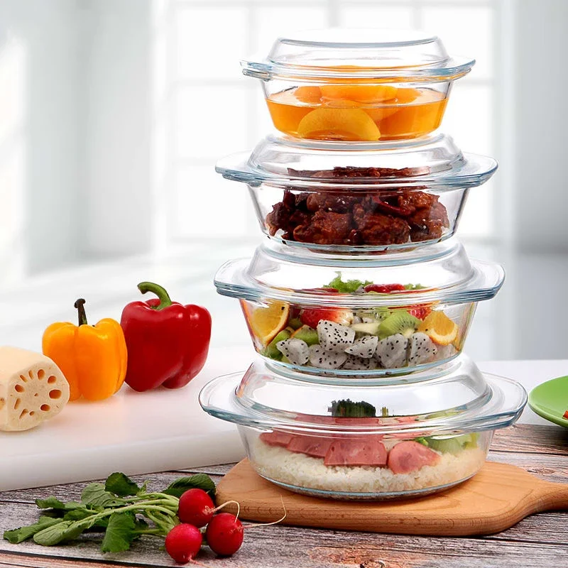 Dim Sum Basket - Tempered Glass Bowl with Lid Heat-resistant